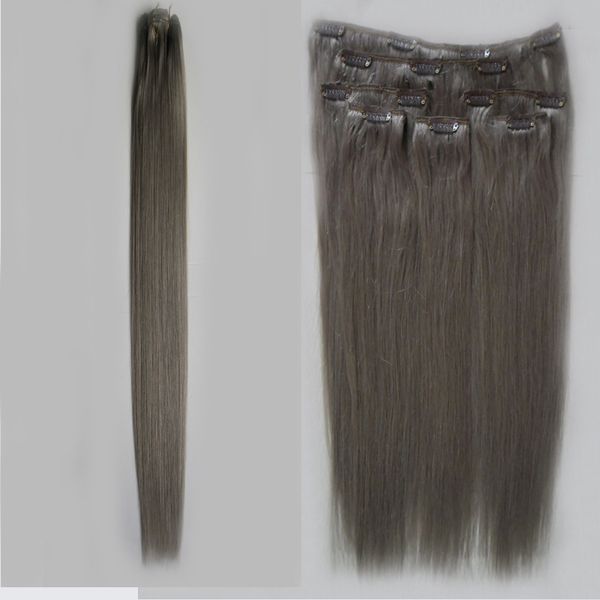 Human Hair Extensions Blonde Gray Hair Extensions Clip In 100g