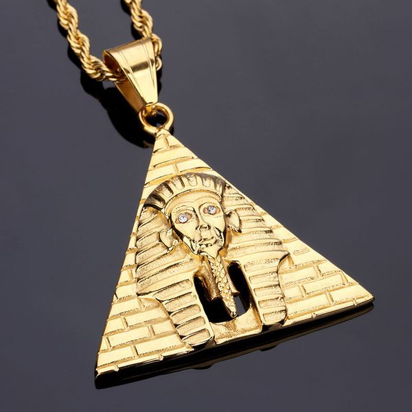 

gold egypt pharaoh king men stainless steel pendant necklace for men/women vintage hip hop jewelry with 60cm gold plated chain, Silver