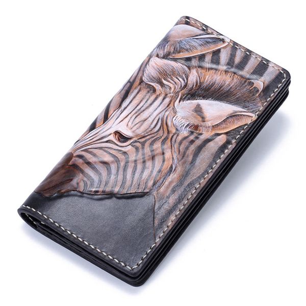 Genuine Vegetable Tanned Leather Cowhide Men Long Wallet Purse