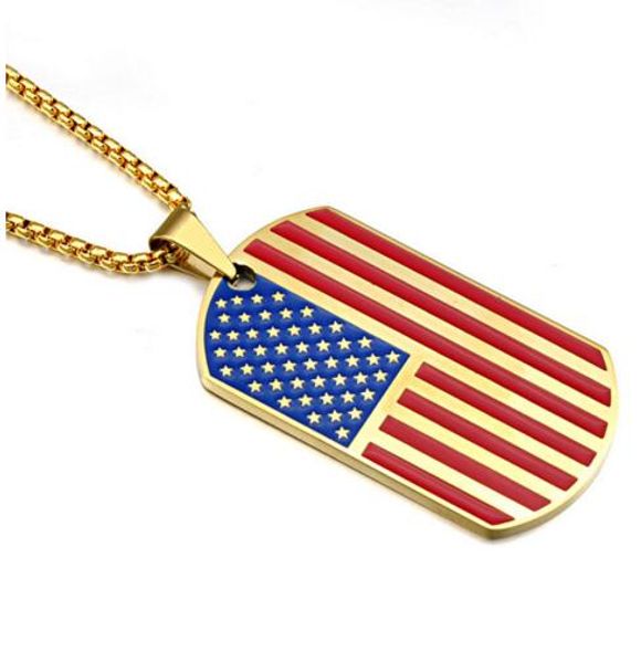

new gold plated stainless steel military army tag trendy usa symbol american flag pendants necklaces for men/women jewelry, Silver