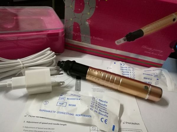 Recahrgable gold Electric Auto Derma Pen Therapy Stamp Anti-aging Facial Micro Needles dermapen elettrico Con 5 livelli