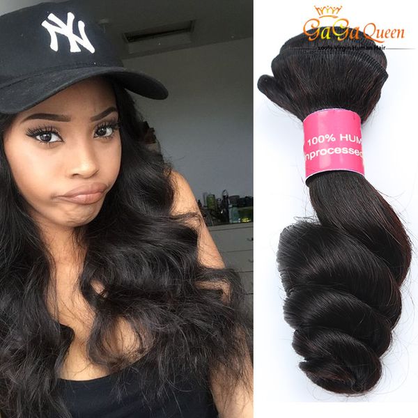 

unprocessed virgin brazilian loose wave hair double weft black color dyeable human hair extensions 4pcs/lot gaga queen hair