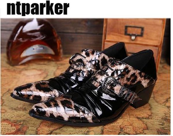 6.5 cm Yüksek Topuk Ayakkabı Erkekler vintage deri Elbise ayakkabı adam leopar baskı Iş, Erkekler için Ayakkabı Zapatos Hombre Oxfords, Büyük US6-12