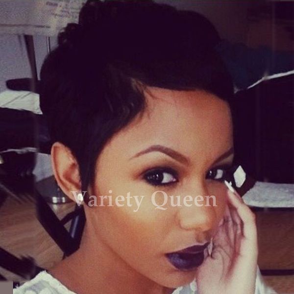 Fashion Short Wigs Human Hair Pixie Cut Short Wigs Black Color