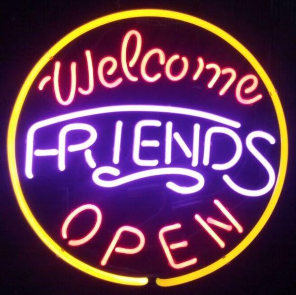 

welcome friends open neon sign pub display store beer bar ktv clubs shop motel l restaurant neon signs real glass tube 16"x16