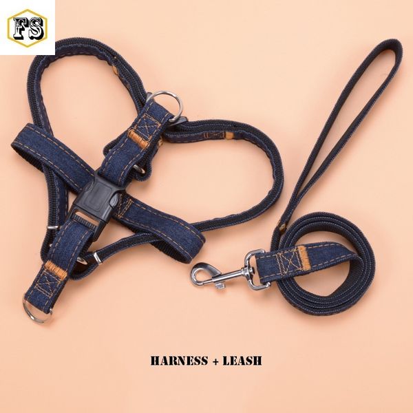 

pet supplies dog harnesses and dog leashes two-piece set nylon+jeans material 3 colors 4 sizes wholesale ing