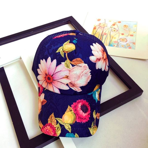 

wholesale- ladies baseball caps flower printing summer style hip hop cool cap for women quick dry sun hat snapback, Blue;gray