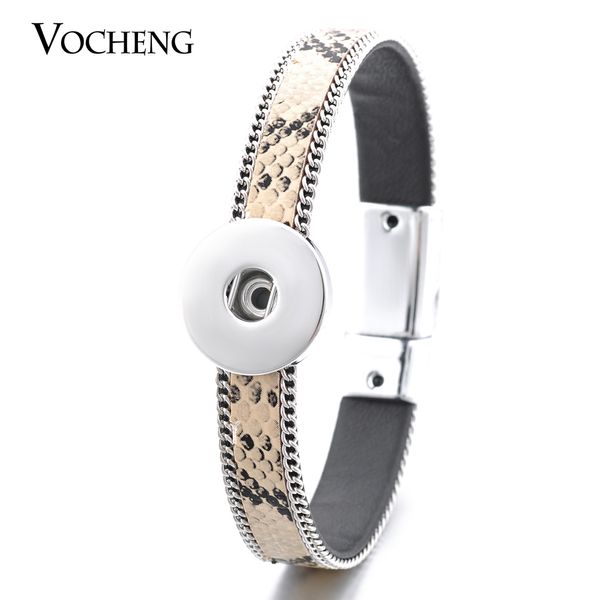 

wholesale-10pcs/lot wholesale vocheng magnet clasp 3 colors snake print pu leather bracelet fit 18mm snap jewelry nn-422*10 ing, Golden;silver