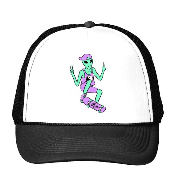 

wholesale- alien skateboard print baseball cap trucker hat for women men mesh adjustable size tumblr drop ship -122, Blue;gray