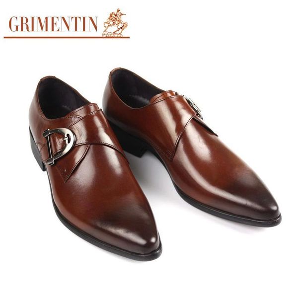 

2017 buckle shoes men casual black brown rubber sole genuine leather mens dress shoes male business work wedding