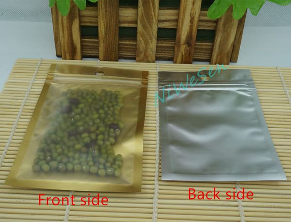 12 * 20 cm frente fosco transparente café saco de feijão-100 pçs / lote interior dourado da folha de alumínio ziplock bolsa de plástico, saco de biscoito à prova de poeira