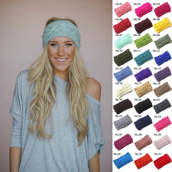 Moda Crochet Headband 31 Cores Lã Crochet Headband Malha faixa de Cabelo Inverno Quente headbands Meninas Headwrap Acessórios Para o Cabelo Frete Grátis