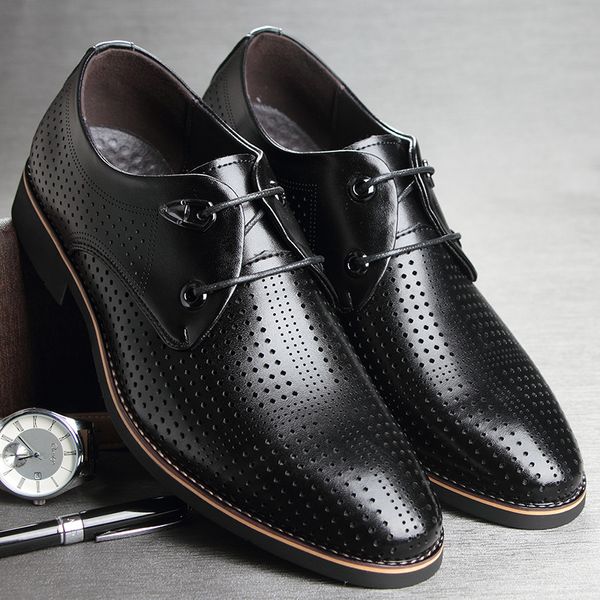

summer leisure shoes men hollow out hole shoes breathable men dress sandals male casual leather oxfords black brown 2.5a