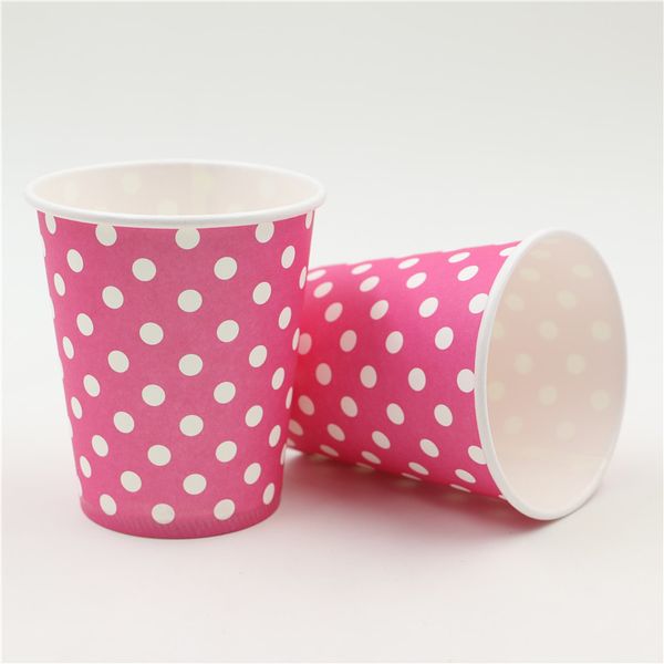 

wholesale- 10pcs\lot pink polka dots baby shower decoration paper glasskids favors happy birthday party cups cartoon supplies tableware