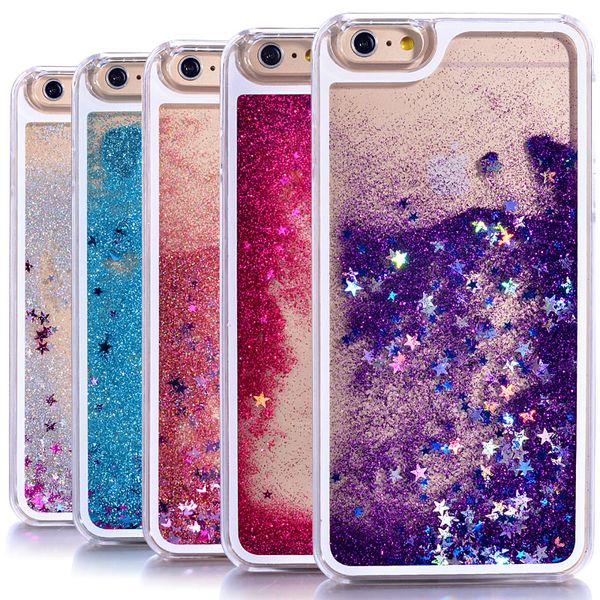 Dinâmico líquido glitter areia quicksand star casos para iphone 4 4s 5 5s se / 6 6 s / 7 plus crystal clear telefone tampa traseira caso de telefone