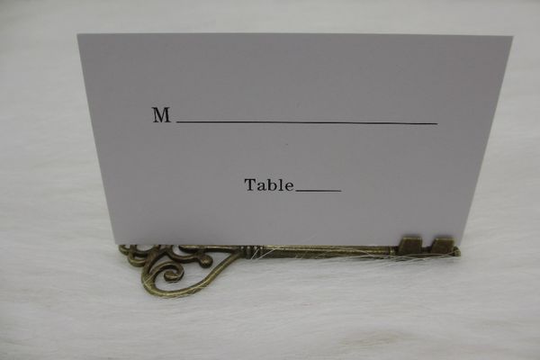 

wholesale- 100pcs/lot wedding favors antique bronze skeleton key place card holder with matching place card wedding decoration accessory