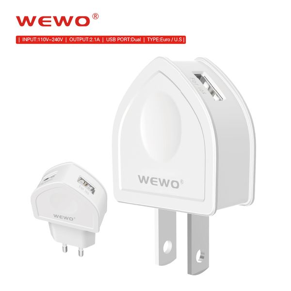 

wewo home wall charger adapter kits white cable for iphone dual usb ports phone charger fast charging 5v/2.1a eu us plug with samsung cable