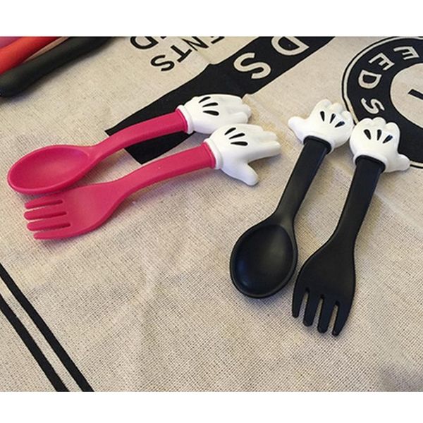 

2017 baby feeding fork and spoon cartoon lovely palm baby flatware feeding spoon kids learning eat