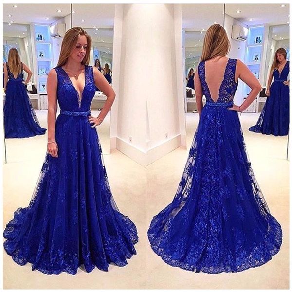 

engagement dresses 2019 latest party gowns designs royal blue lace evening dresses deep v neck long prom dresses cheap, Black;red