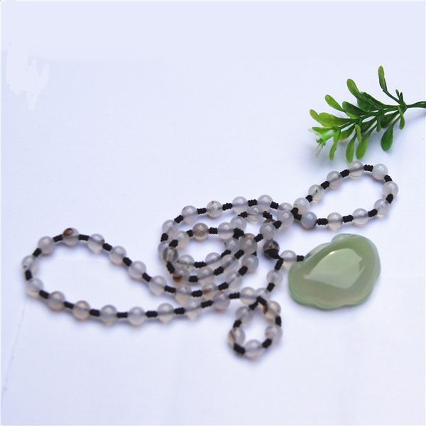 

manual sculpture. natural agate changmingsuo. talisman necklace pendant, Silver