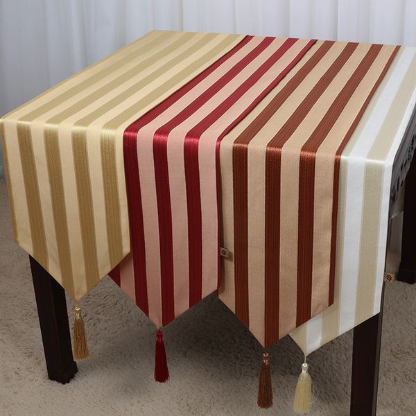 Nova listra longo linho corredor de mesa de natal algodão pano retangular mesa de jantar tapete moderno simples almofadas de café 230x33 cm238b