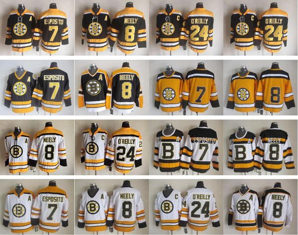 

boston bruins ice hockey 7 phil esposito jerseys men 8 cam neely 24 terry oreilly jerseyss 75th ccm black white quality, Black;red
