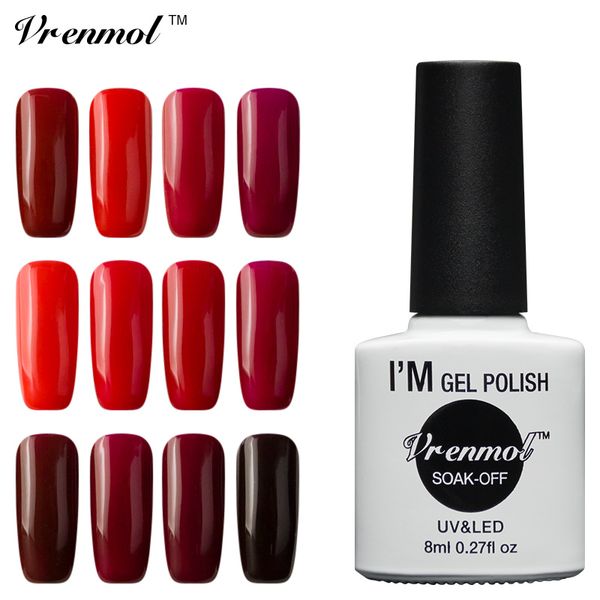 

wholesale- vrenmol soak off series pure color gel nail manicure esmaltes vernis semi permanent uv led gel nail polish gel varnishes, Red;pink