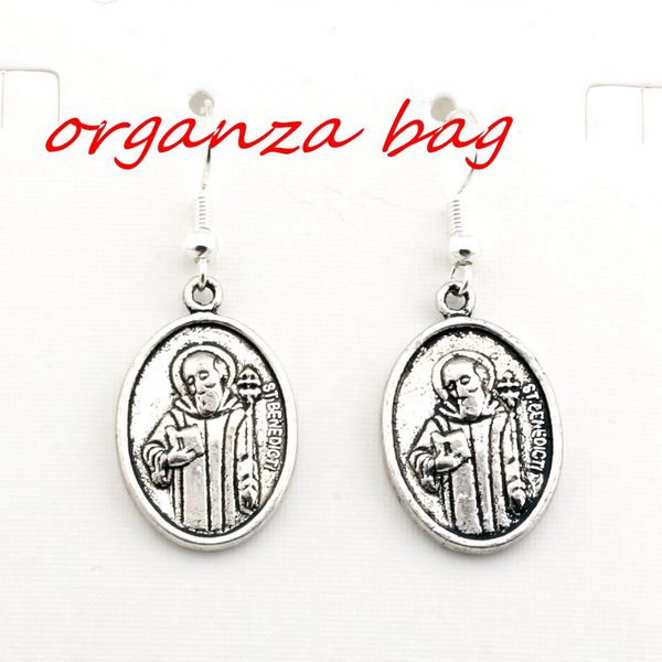 

Hot ! 24 pair Antique silver st benedict Charms Earrings With Fish hook Ear Wire 16 X 42mm