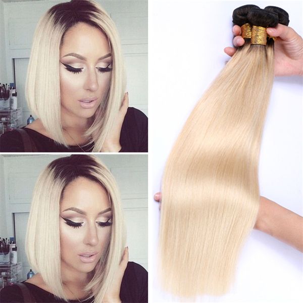 8a Brazilian Ombre Virgin Hair 1b 613 Platinum Blonde Ombre Straight Human Hair Weaves Two Tone Dark Roots Ombre Brazilian Hair Extensions Canada