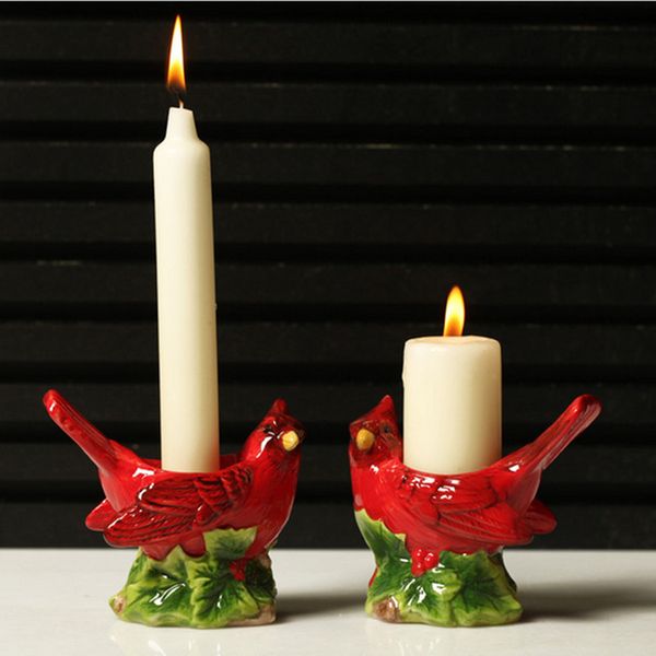 Keramikvogel Gartenkerzenhalter Die Preis Weihnachten rote Serie Weihnachtsfarb Vögel Säulen Kerzen Kerzenstick eines Paares