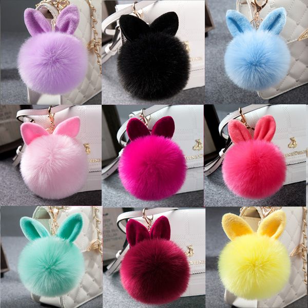 

wedding favor christmas party gift rabbit fur ball keychain handbags plush cellphone car key chain rabbit ears keyring, Silver