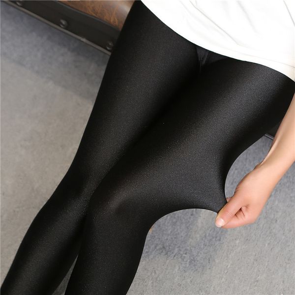 Moda Venda Quente 2016 Mulheres Cintura Alta Estiramento Skinny Brilhante Nove Calças Slim Fit Leggings para mulheres q0425