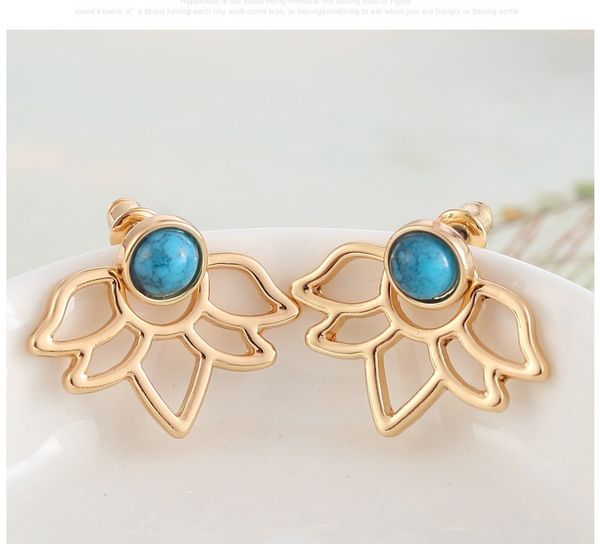 

trendy natural stone earrings gold silver color alloy spike earrings ear jacket clip stud earrings for women(1 pair, Golden;silver