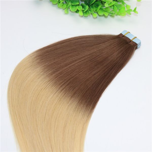Ombre Hair Dark Brown 4# Shade To Golden Blonde 613#Tape In Human Hair ...