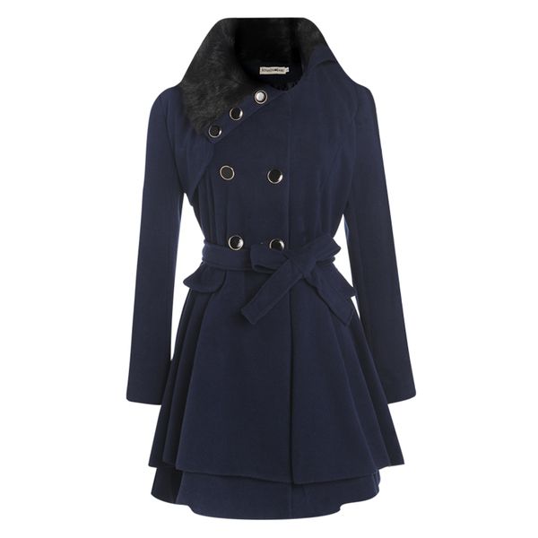 Cappotto da marinaio doppiopetto oversize da donna con bottoni Trench medio-lungo in lana con cintura Giacche invernali da donna