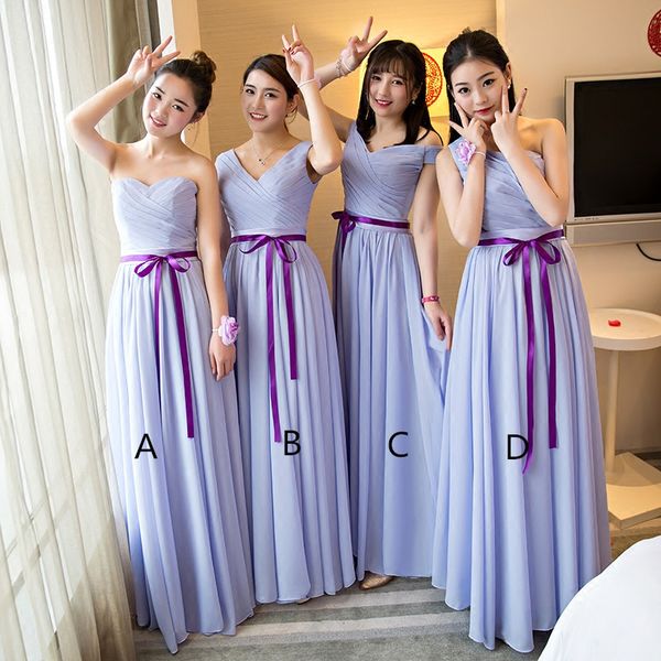 

pleated long chiffon bridesmaid dresses lace up 2018 floor length wedding party dress 4 style mixed order, White;pink
