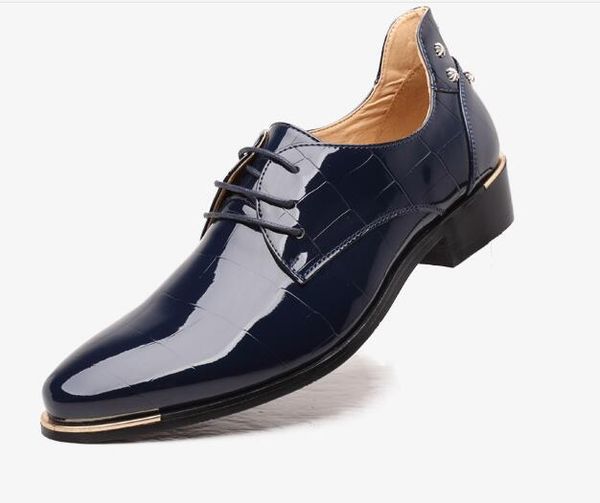

men formal patent leather dress shoes gentleman elegant business office shoes genuine leather pointed toes work wear wedding party shoes, Black