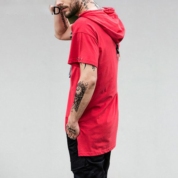 

sleeve 2021 mens short tees fashion casual summer asymmetrical split hip hoodies shirts hop hipster t-shirt hoodie t kxpno, Black