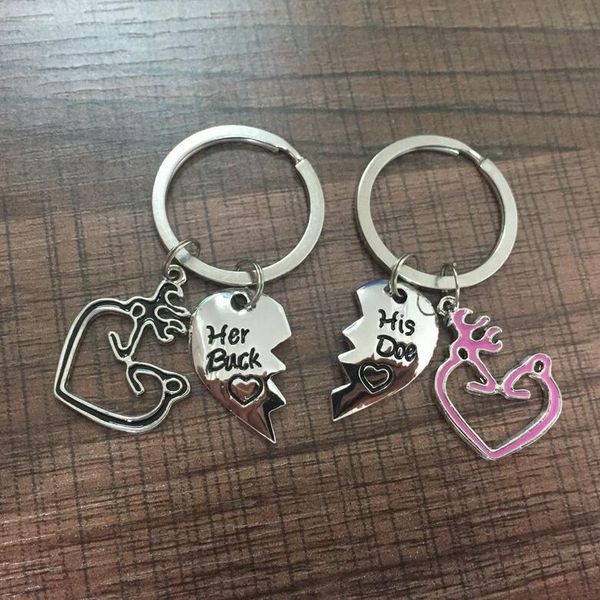 

fashion her buck/his doe keychain broken heart splicing keyring elk antlers deer couple key chain holder ring chaveiro, Slivery;golden