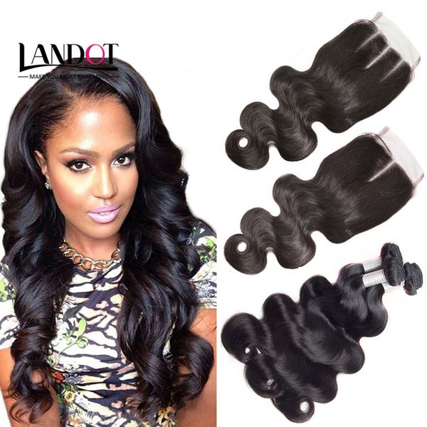 

brazilian virgin hair weaves 3 bundles with lace closure body wave 8a malaysian peruvian indian cambodian human hair extensions closures, Black