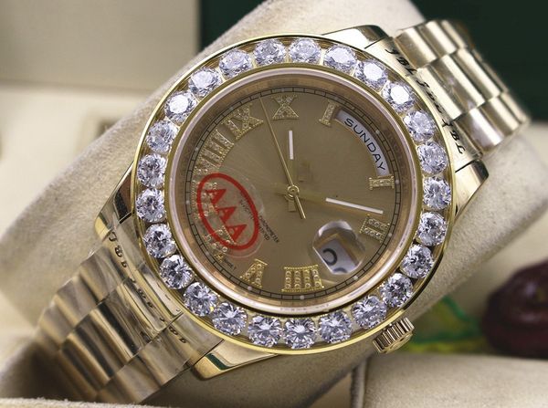 

Высокое качество мужской день-дата 2 II 41 мм Президент 18 K желтое золото и золото Zifferblatt больше алмазов автоматические мужские часы Мужские спортивные наручные часы