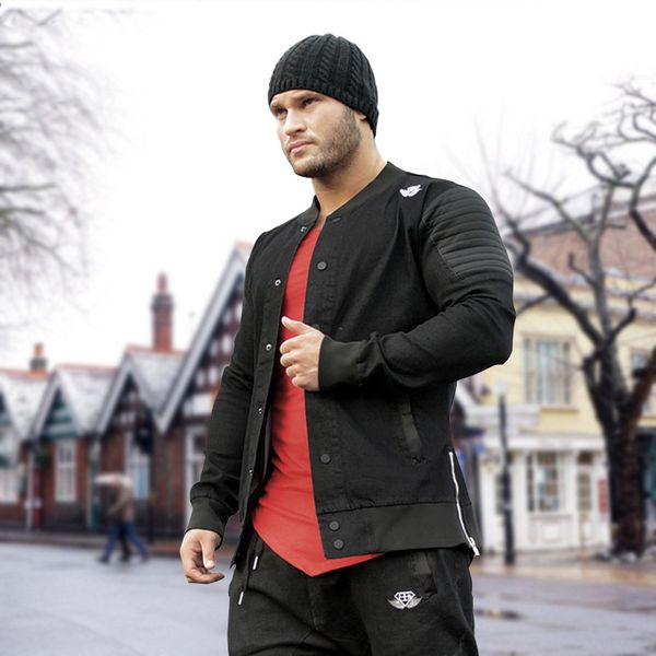 

gym muscle fitness brothers slim shark jacket coat men winter fashion casual jogger skateboard body build tracksuit denim jacket, Black;brown