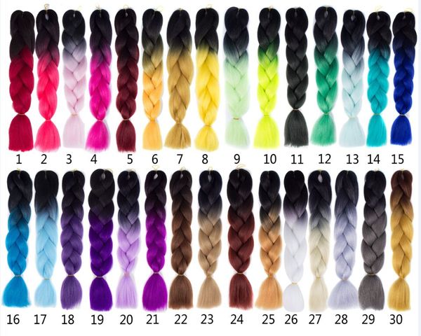 Ombre Dois tons tranças de cabelo Kanekalon jumbo tranças Moda extensão de cabelo sintético trança de cabelo sintético mais cores1489052