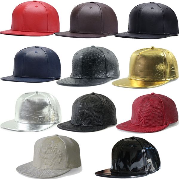 

HIP HOP DIY Blank PU Hats Adjustable light board solid color PU leather hip-hop baseball cap bboy flat edge street hats