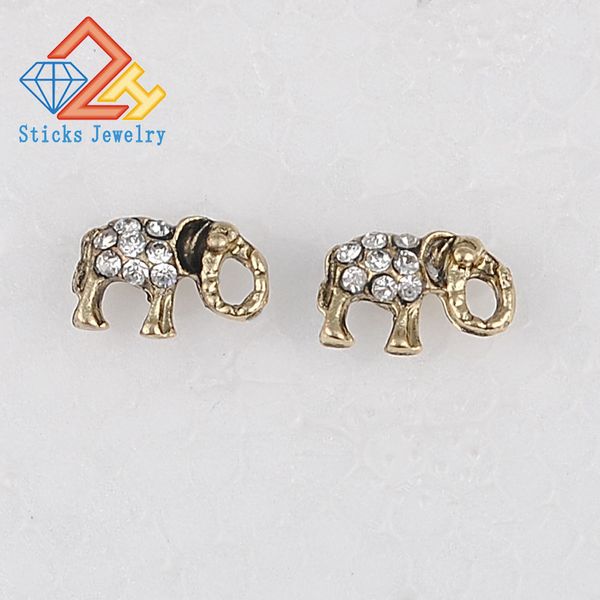 

charms cute elephant animal stud earrings ancient bronze luxury wedding jewelry romantic mother's gift for women, Golden;silver