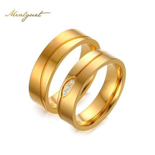 

meaeguet jewelry men and woman stainless steel cubic zirconia couple ring gold-color wedding engagement band 6mm cr-119, Slivery;golden