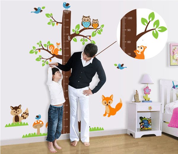 scoiattoli animali della foresta grafico di crescita adesivi murali per la decorazione della camera dei bambini cartone animato arte murale decalcomanie per la casa regalo per bambini misura dell'altezza