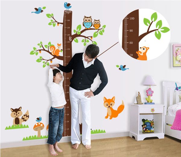 Eichhörnchen, Waldtiere, Wachstumstabelle, Wandaufkleber für Kinderzimmer, Dekoration, Cartoon-Wandkunst, Heimaufkleber, Kindergeschenk, Höhenmessung