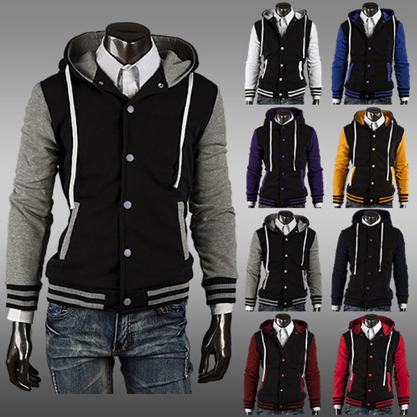 

wholesale- 2016 spring & autumn mens jackets zipper o-neck hoodies cotton male overcoats fashion patchwork, Black;brown