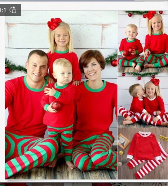 Venda retial roupas de bebê adolescente criança meninos meninas natal família pijama vermelho verde pijama bebê listrado pijama